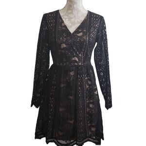 Xhilaration Long Sleeve Lace Dress Black M